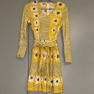 Vintage Floral Yellow Dress with Bow Belt